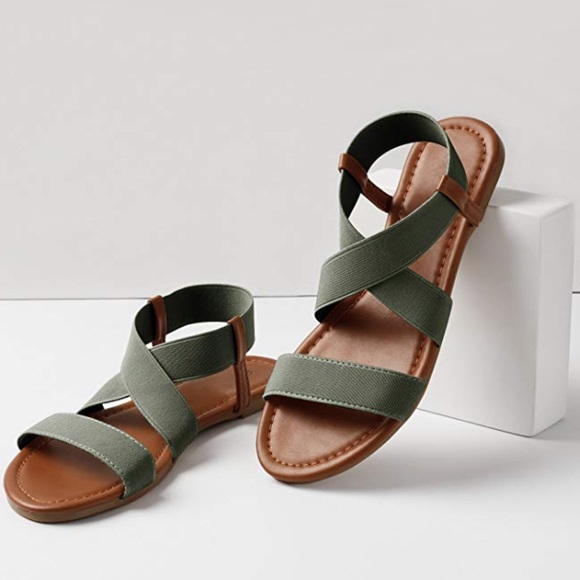 Shoes - Olive & Brown Elastic Strap Sandal